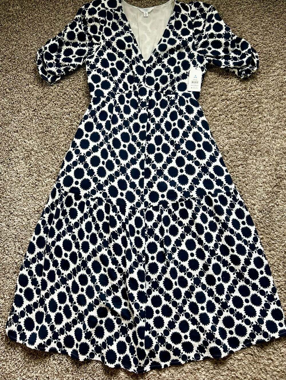 Time and Tru Women's Floral Tiered Midi Dress in Dark Navy